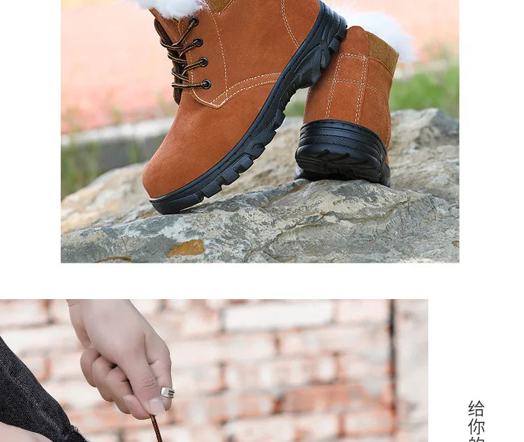 Snow Boots Men's Winter Fur Integrated Men's Shoes Fleece Thickened Warm Labor Insurance Shoes