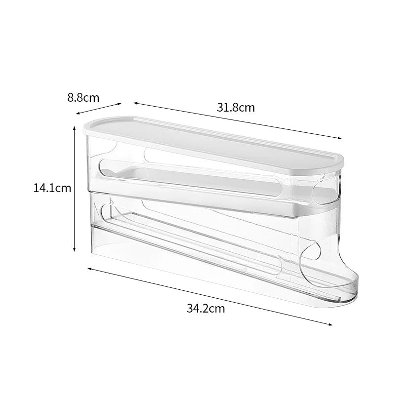 Caja de almacenamiento de huevos para refrigerador de dos capas, soporte automático para huevos con ruedas, estante estilo escalera, dispensador de huevos para refrigerador, organizador de huevos