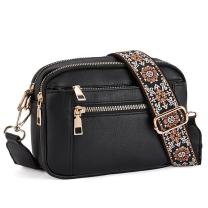 Bolso bandolera multifuncional con cremallera y bloques de colores, de piel sintética, tipo cartera de un solo hombro, con correa ajustable para el hombro.