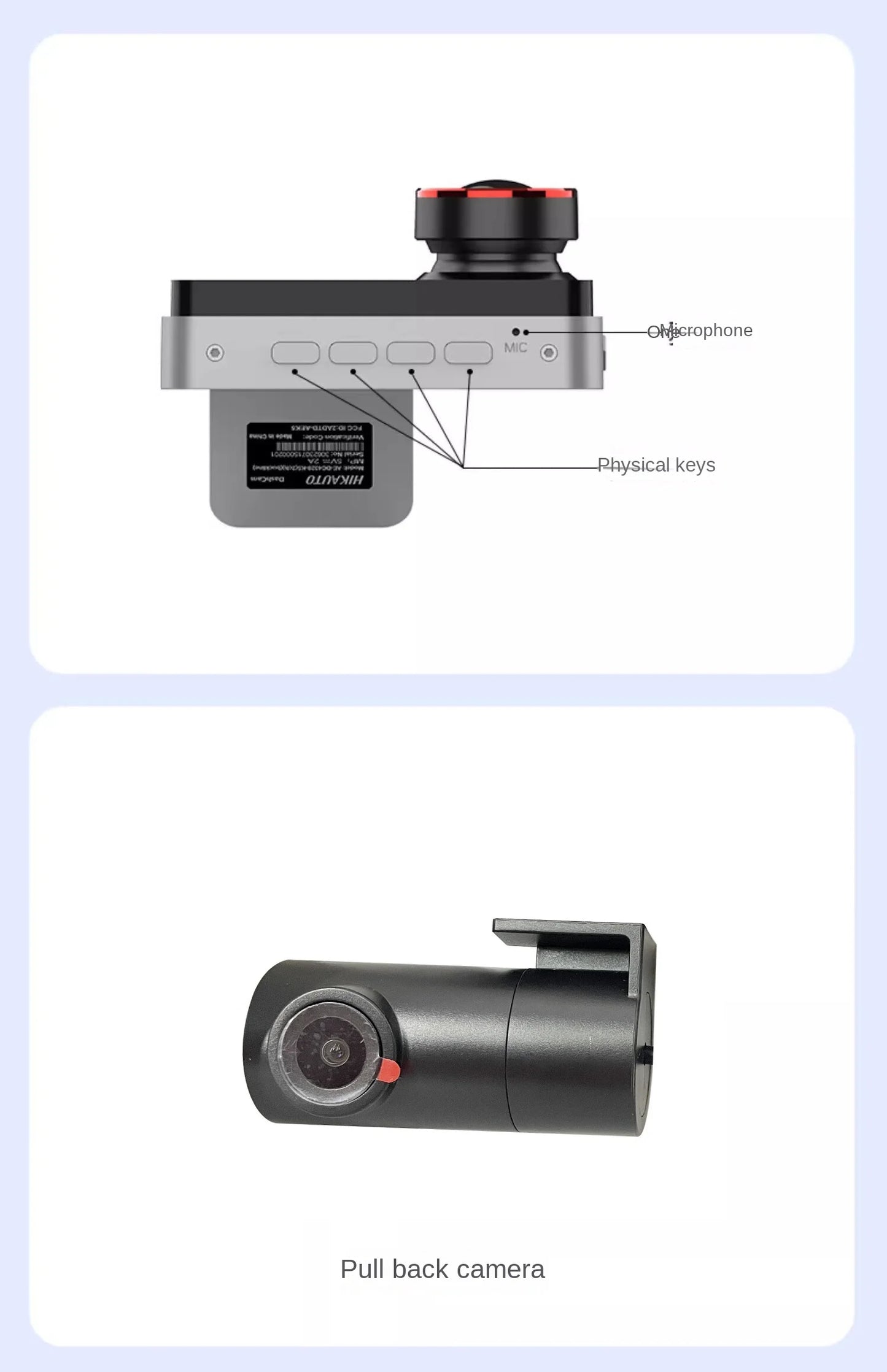 Grabadora de salpicadero Hikvision con cámara dual delantera y trasera, visión nocturna Starlight y pantalla de 3 pulgadas.