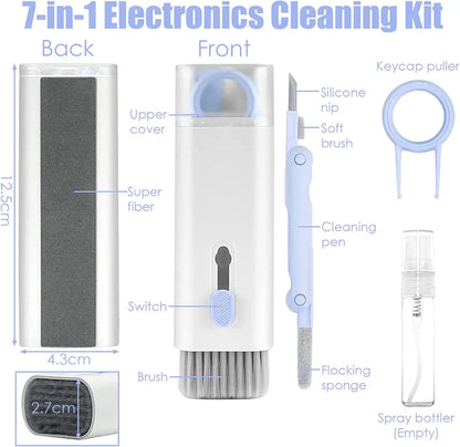 Kit de limpieza electrónica 7 en 1 para teclado de portátil, AirPods y otros dispositivos. Incluye extractor de teclas y botella para iPhone, MacBook y auriculares.