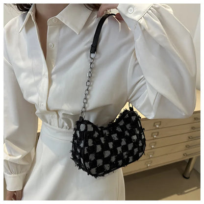 Nuevo bolso de mezclilla a cuadros para debajo del brazo, diseño vintage Y2K, con correa de cadena para el hombro, bolso de compras callejero