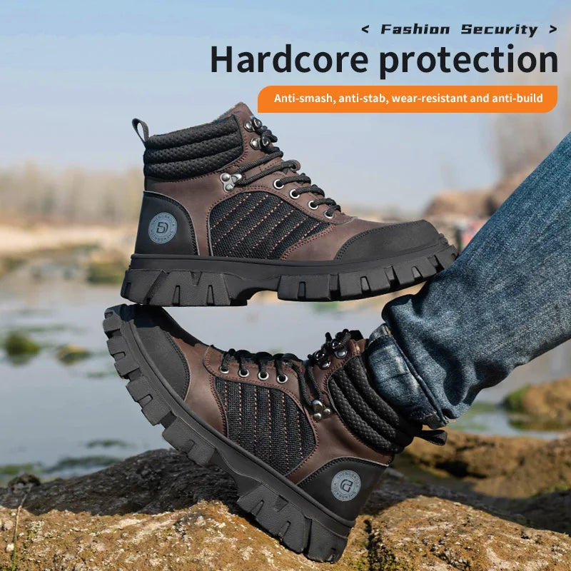 Zapatos de seguridad con puntera de acero para hombre, botas de trabajo indestructibles, zapatos de seguridad ligeros, zapatillas protectoras para caminar, antiaplastamiento y antipinchazos.