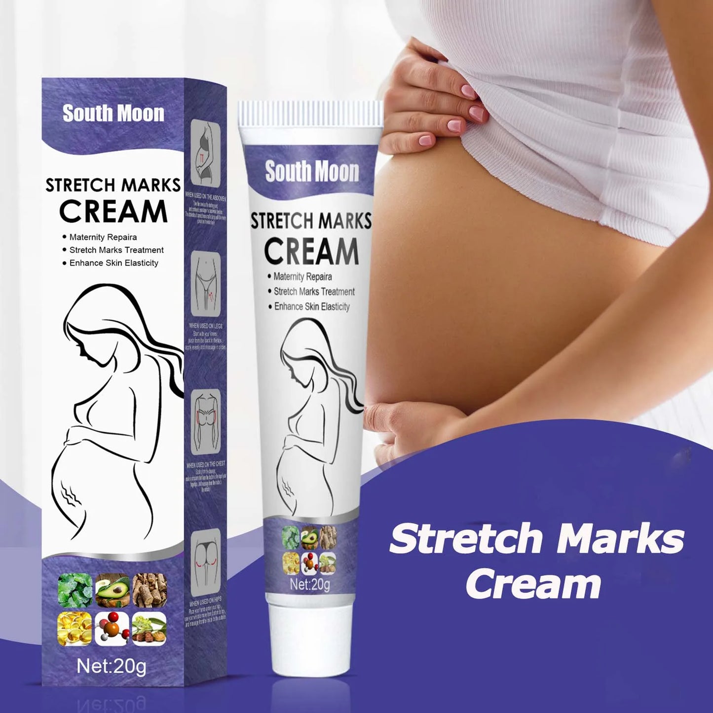 Crema para eliminar las estrías del embarazo, mejora la elasticidad, atenúa las líneas de crecimiento, suaviza, nutre, hidrata y reafirma la piel.
