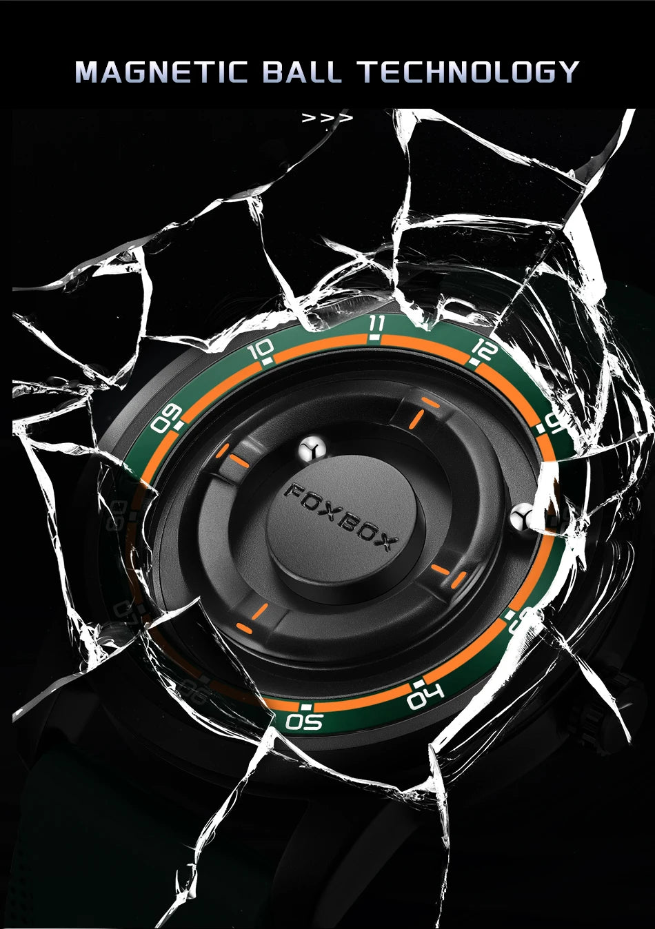 Reloj de pulsera de cuarzo para hombre FOXBOX Fashion, verde, de silicona, resistente al agua, con puntero deslizante y fuerza magnética, para deportes al aire libre.