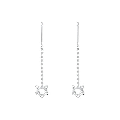 Pendientes colgantes sencillos de plata pura S999 con forma de animal Mori Girls, con borlas de zorro, bonitos y largos, joyería fina
