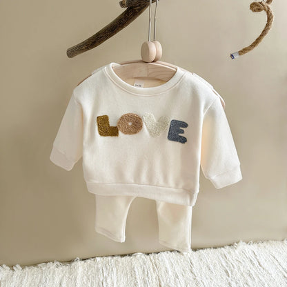 Ropa para bebé recién nacido, conjunto infantil, sudadera para niño y niña, primavera y otoño, top y pantalones con letras de manga larga, conjunto de 2 piezas para niños