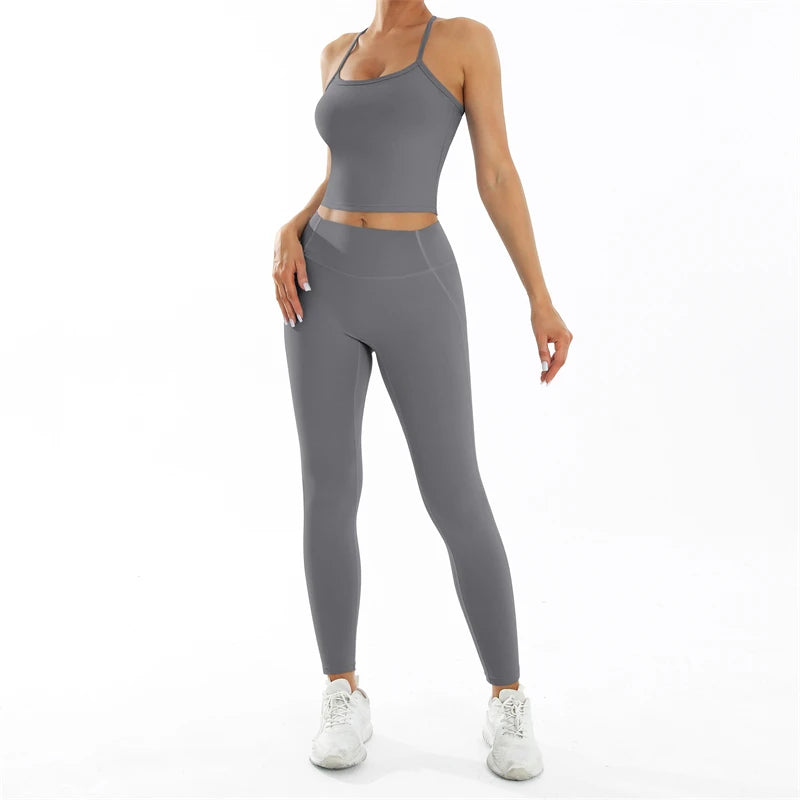 Conjunto deportivo Nude Feel Fitness para mujer, chándal sexy para yoga, ropa deportiva para gimnasio, leggings y ropa interior, ropa de entrenamiento para mujer