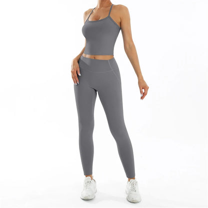 Conjunto deportivo Nude Feel Fitness para mujer, chándal sexy para yoga, ropa deportiva para gimnasio, leggings y ropa interior, ropa de entrenamiento para mujer