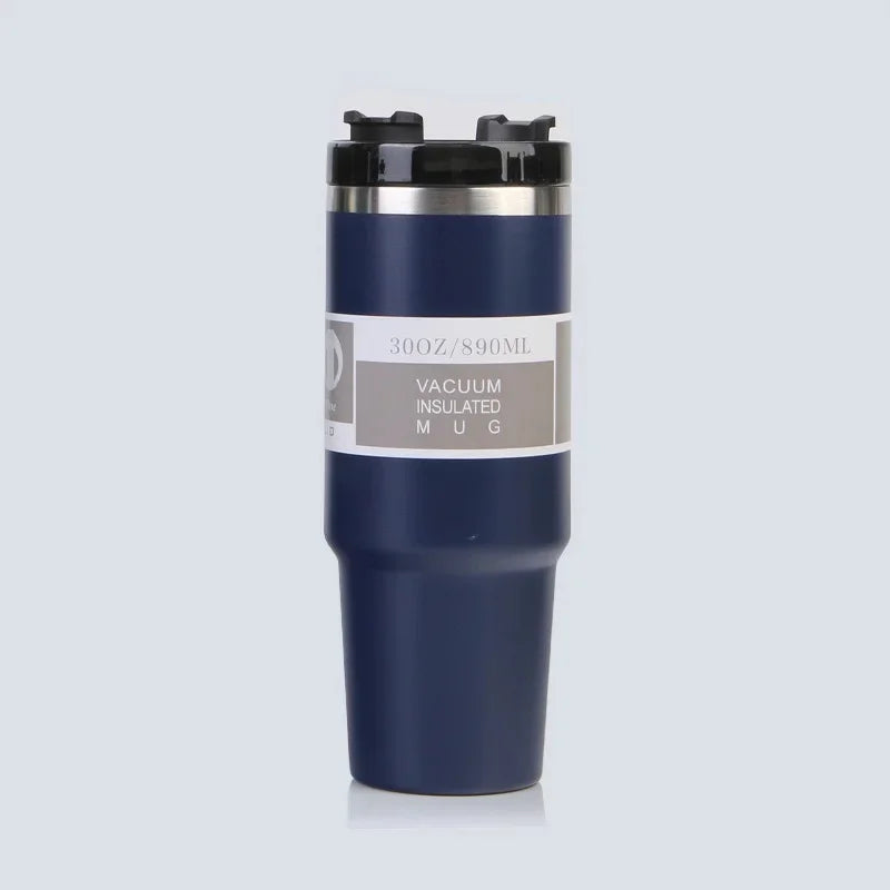 Vaso portátil de acero inoxidable de 30 oz con aislamiento para coche, con pajita y doble pajita para bebidas frías, ideal para usar en el vehículo.