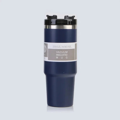 Vaso portátil de acero inoxidable de 30 oz con aislamiento para coche, con pajita y doble pajita para bebidas frías, ideal para usar en el vehículo.