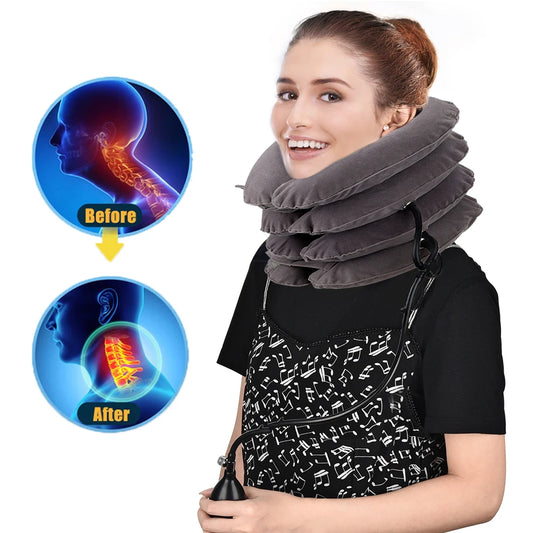 Masajeador cervical inflable con tracción cervical y aire, soporte para el cuello, almohada cervical suave.