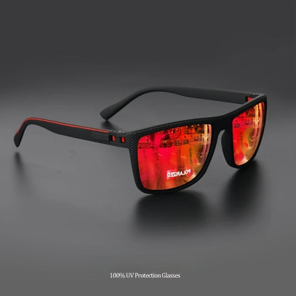 Gafas de sol polarizadas con montura cuadrada, bisagras de resorte de alta calidad, lentes con revestimiento multicolor para vacaciones, conducción, pesca y protección UV.