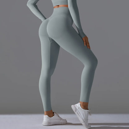 Leggings deportivos de yoga para mujer, sin costuras, cintura alta, elásticos, color sólido, para gimnasio, correr, secado rápido, realce y efecto moldeador.