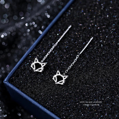 Pendientes colgantes sencillos de plata pura S999 con forma de animal Mori Girls, con borlas de zorro, bonitos y largos, joyería fina