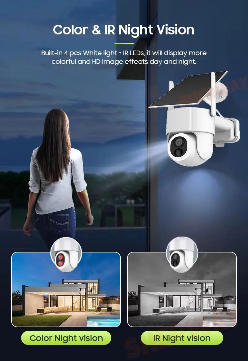 Cámara de seguridad WiFi solar Tuya para exteriores, inalámbrica, 5MP, batería de bajo consumo, cámara PTZ, detección de movimiento PIR, videovigilancia CCTV