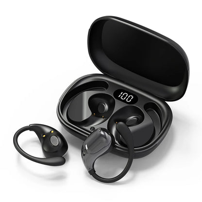Auriculares inalámbricos Bluetooth 5.4 con gancho para la oreja, TWS, estéreo de alta fidelidad, resistentes al agua, con pantalla LED y modo de espera prolongado.