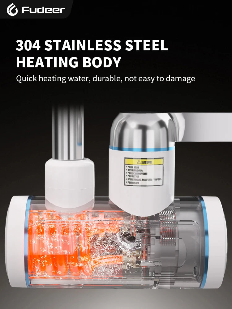 Calentador de agua eléctrico Fudeer de 3000 W y 220 V para grifo de cocina, sin tanque, calentamiento instantáneo, mezclador con agua caliente y pantalla digital.