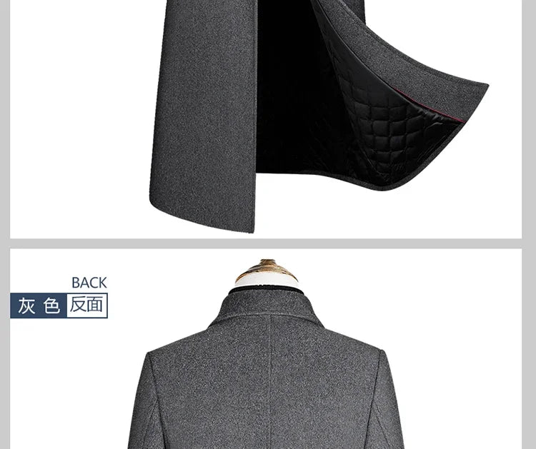 Nueva chaqueta cortavientos larga de lana de alta calidad para hombre, color negro y gris, clásica, gruesa y cálida, ideal para otoño e invierno (2025).