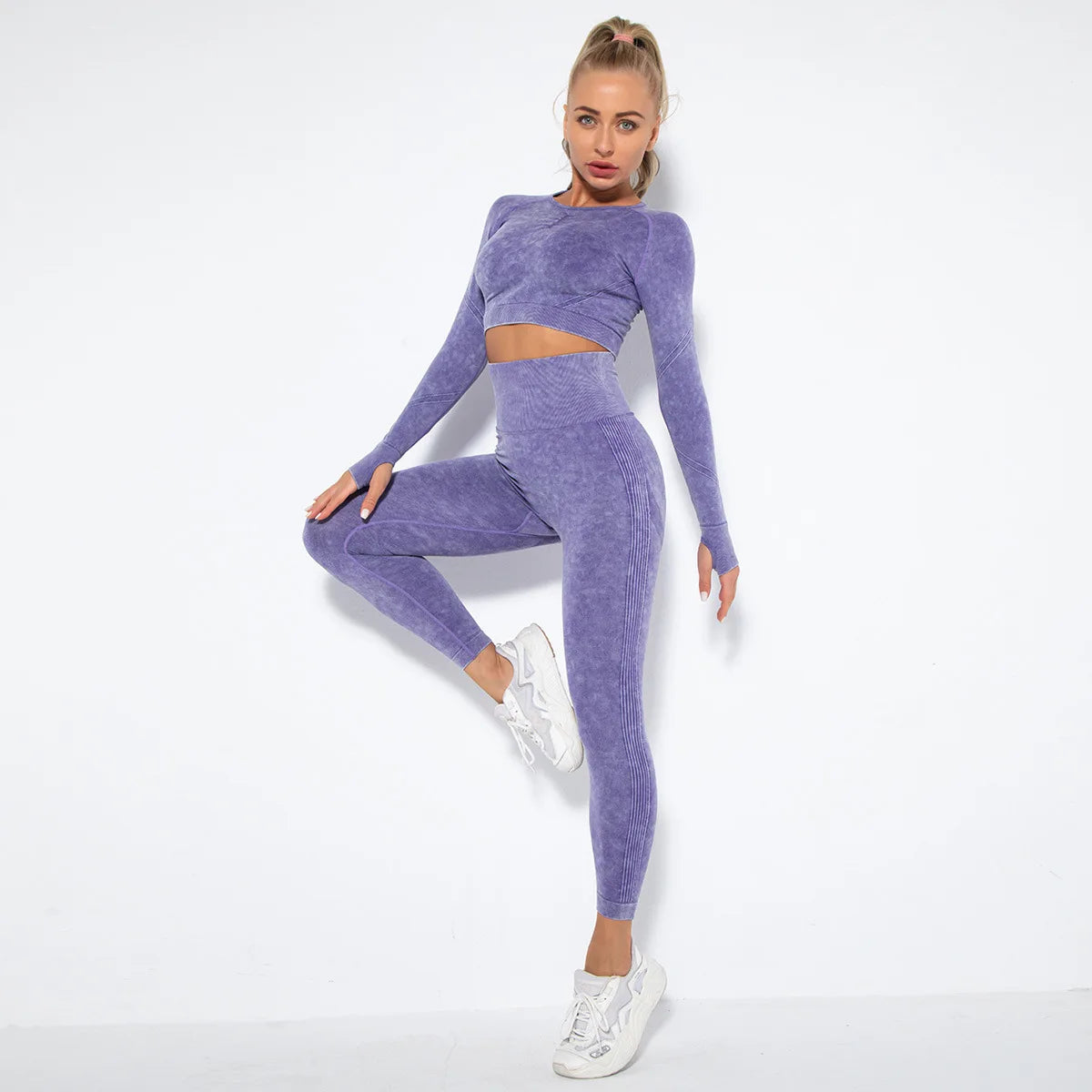 Conjunto de gimnasio con top corto sin costuras para mujer, conjunto de entrenamiento de yoga, ropa deportiva, leggings push up, chándal