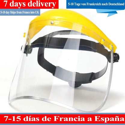 Mascarilla facial transparente, protector facial de seguridad extraíble, protector facial transparente para montar en la cabeza, protector de ojos, pantalla a prueba de polvo y pulido.