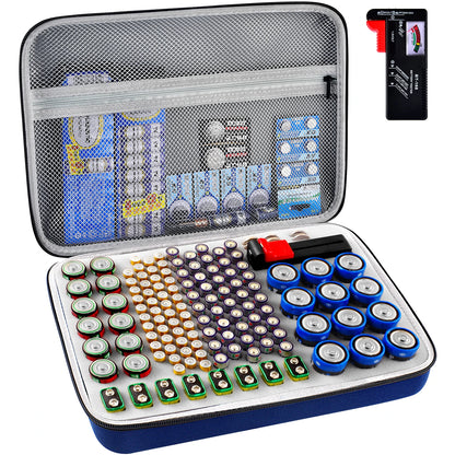 Estuche organizador de baterías, contenedor para guardar baterías con comprobador. Caja organizadora para garaje.