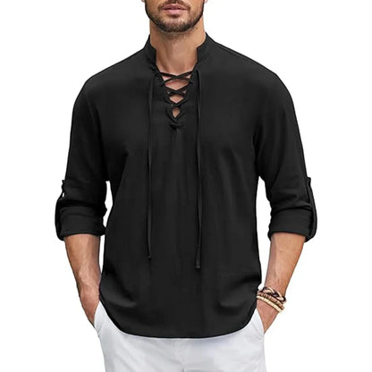 Camisa renacentista para hombre, estilo pirata medieval vikingo, de algodón y lino, manga larga, ideal para disfraz de Halloween.