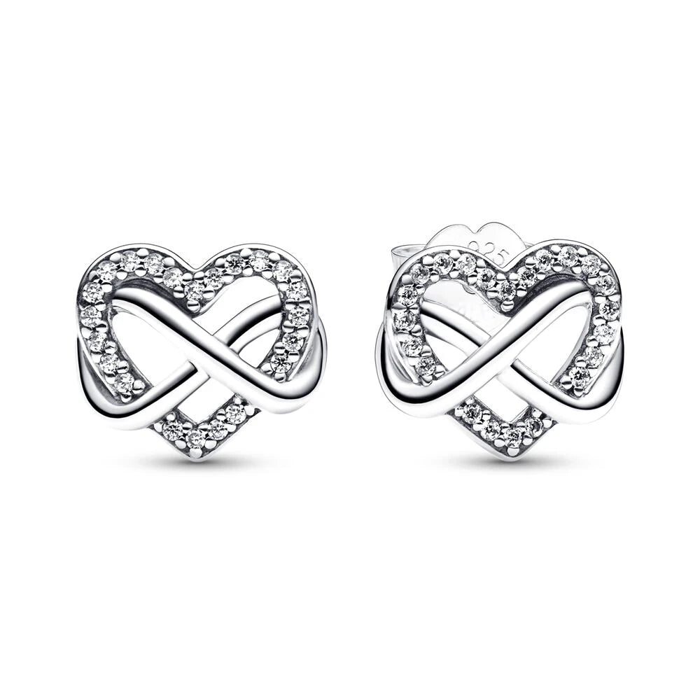 Pendientes de plata 925 con forma de corazón infinito y lazo brillante, originales, para mujer, regalo, joyería fina, 2025