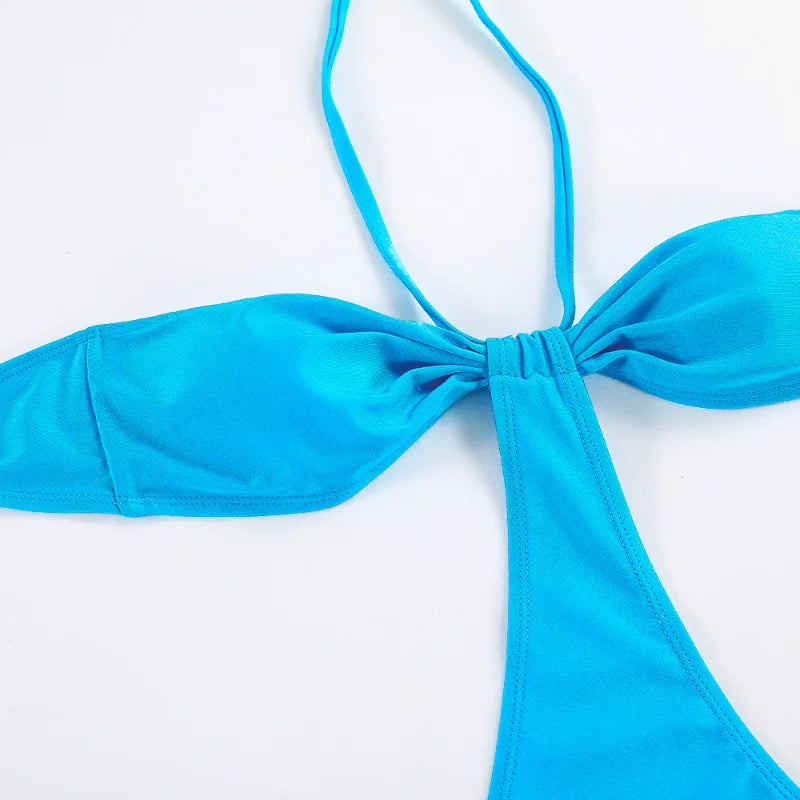 Traje de baño de una pieza con cuello halter para mujer, bañador sexy con cordones y push up, conjuntos de bikini lisos 2023, ropa de playa, monokini