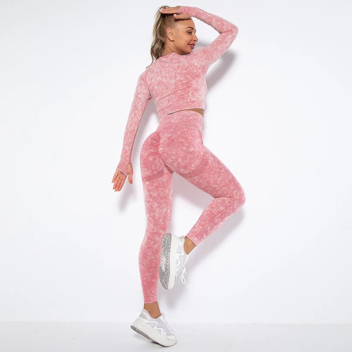 Conjunto de gimnasio con top corto sin costuras para mujer, conjunto de entrenamiento de yoga, ropa deportiva, leggings push up, chándal