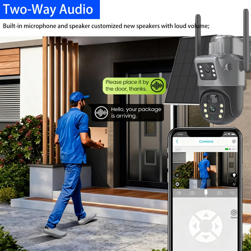 Cámara solar 4K de 8 MP con doble pantalla, Wi-Fi de doble banda 5G y 2.4 GHz, PTZ inalámbrica para exteriores, detección PIR, CCTV, EseeCloud