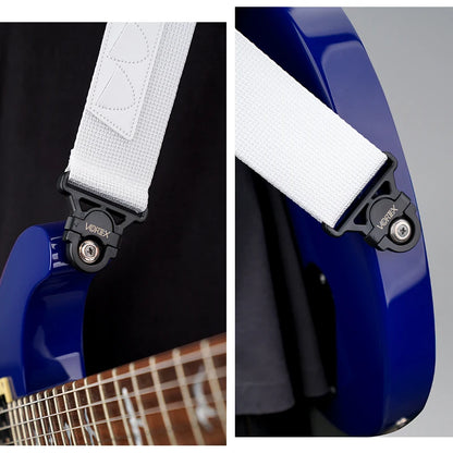 Correa de guitarra VORTEX. Cierre antidesenganche, firme, cómodo y rápido, ideal para guitarras eléctricas y bajos.