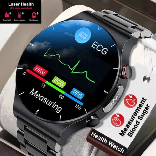 Reloj inteligente con tratamiento láser para hombres, dispositivo con ECG, PPG, frecuencia cardíaca, azúcar en sangre, monitor de salud, para Android e iOS, 2024