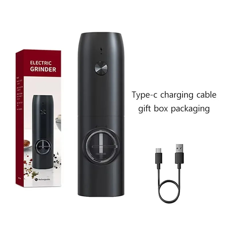 Juego de 2 molinillos eléctricos de sal y pimienta, molinillo de pimienta automático, recargable por USB, grosor ajustable, manejo con una sola mano