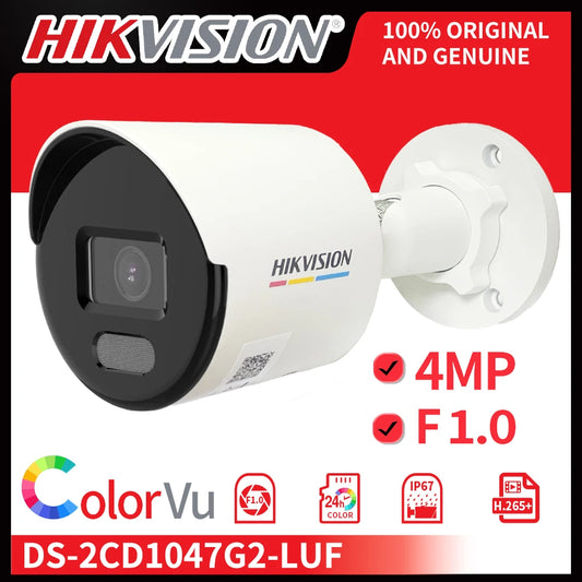 Cámara de seguridad exterior Hikvision ColorVu de 4 MP, IP67, a color, con detección de personas y vehículos, micrófono integrado y lector de tarjetas SD (DS-2CD1047G2-LUF)