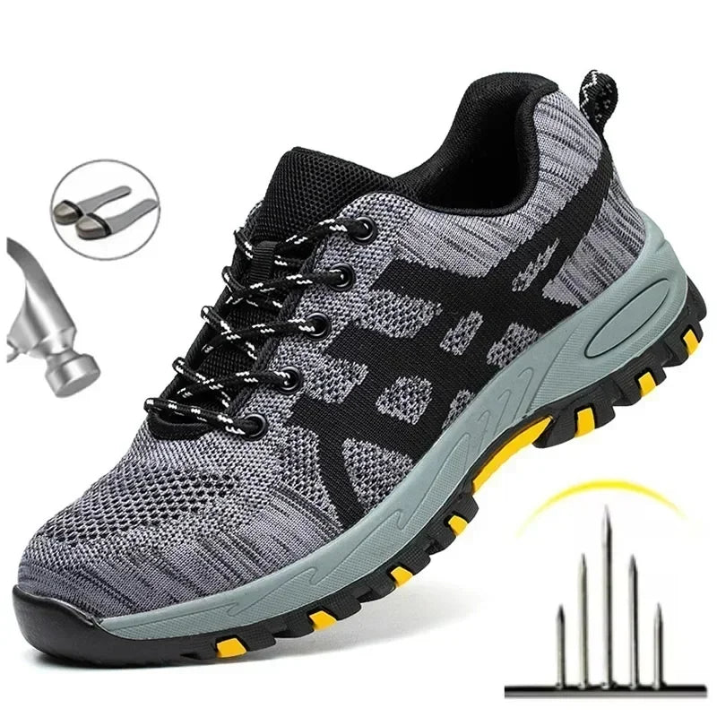 Botas de seguridad ligeras y transpirables para hombre con puntera de acero, anticaídas y antiperforación, resistentes al desgaste para obras de construcción.