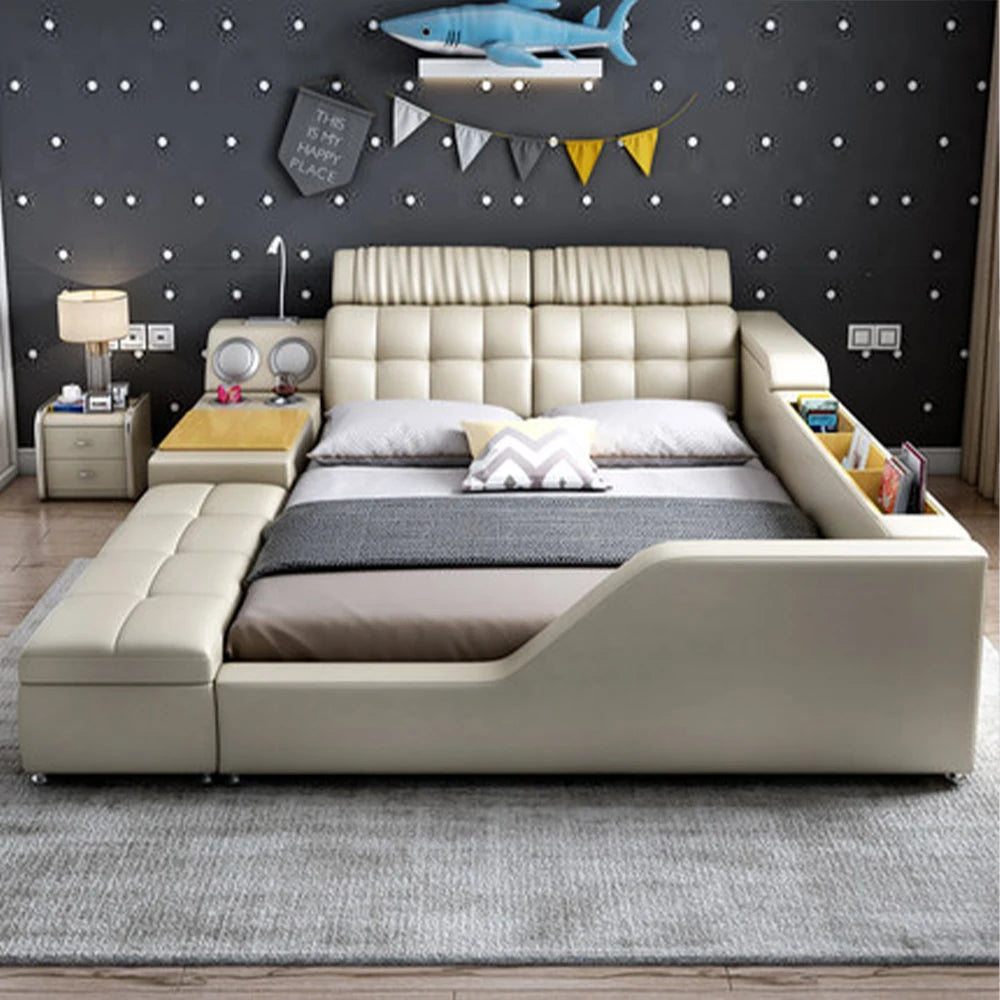 Moderna cama inteligente multifuncional con almacenamiento, altavoces, USB, estanterías y tatami: cama de lujo tamaño king/queen Ultimate