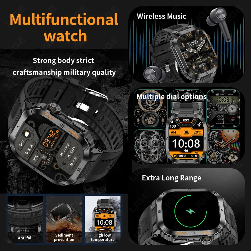 Reloj inteligente militar FOXBOX para hombre con GPS, resistente al agua, 2025, monitorización del sueño, deporte, fitness, IA, voz, llamadas Bluetooth.