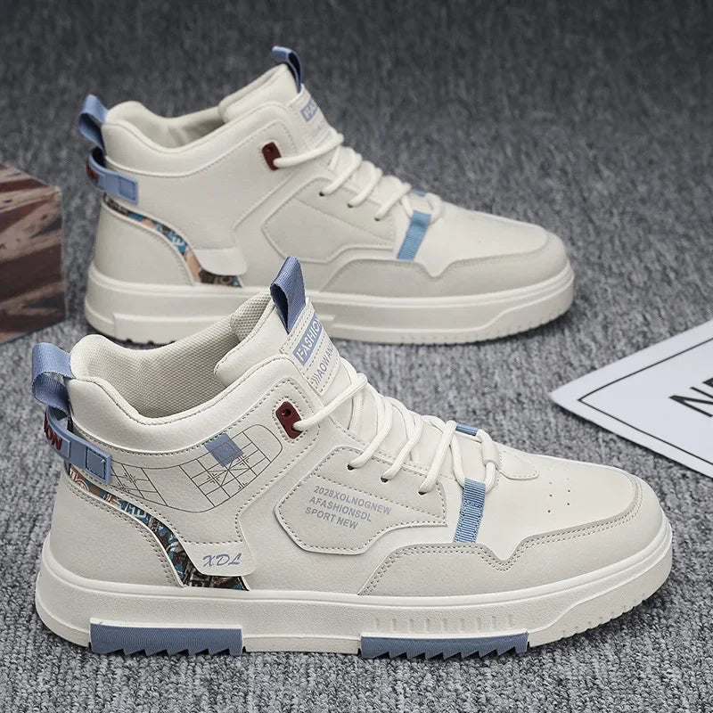 Zapatos deportivos de primavera para hombre, de caña alta, transpirables, con suela gruesa, informales, a la moda, blancos, combinables, para estudiantes.