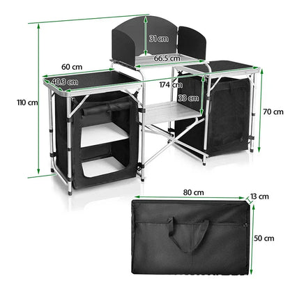 Mesa plegable para acampar al aire libre con gran organizador de almacenamiento, cocina ligera de aluminio para acampar con bolsa de transporte
