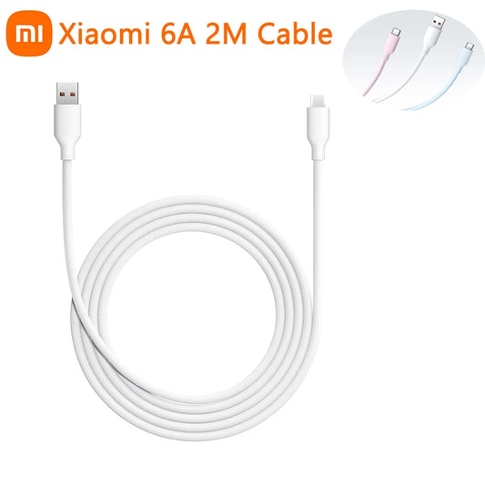 Cable de datos USB tipo C original Xiaomi 6A de 2 m, silicona respetuosa con la piel, compatible con carga rápida máxima de 120 W y 6 A, cable de alta velocidad de 480 Mbps.