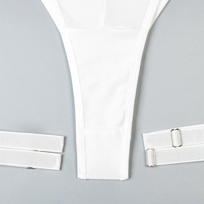 Conjunto de lencería sexy para mujer, con panel de encaje, escote en V profundo, glúteos abiertos, tirantes con forma de corazón de melocotón, cadena cruzada, liguero, ropa interior de tres piezas
