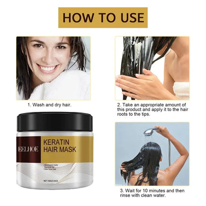 Mascarilla capilar con keratina, nutrición profunda, hidratación, reparación, frizz seco, acondicionador dañado, suavizado, brillo duradero.