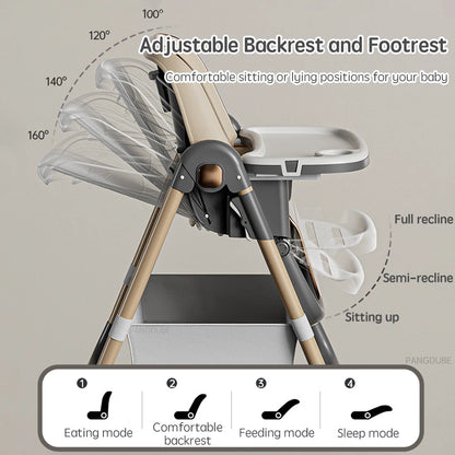 Silla alta para comer PANGDUBE, reclinable, plegable y elevable, con ruedas, para bebés