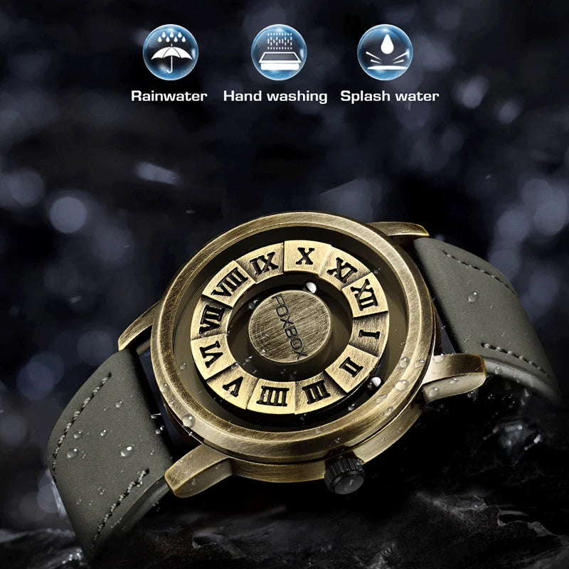 Reloj de cuarzo para hombre FOXBOX, moda, personalidad, creativo, con bola de hierro giratoria, puntero magnético, resistente al agua, para hombre, regalo + caja.
