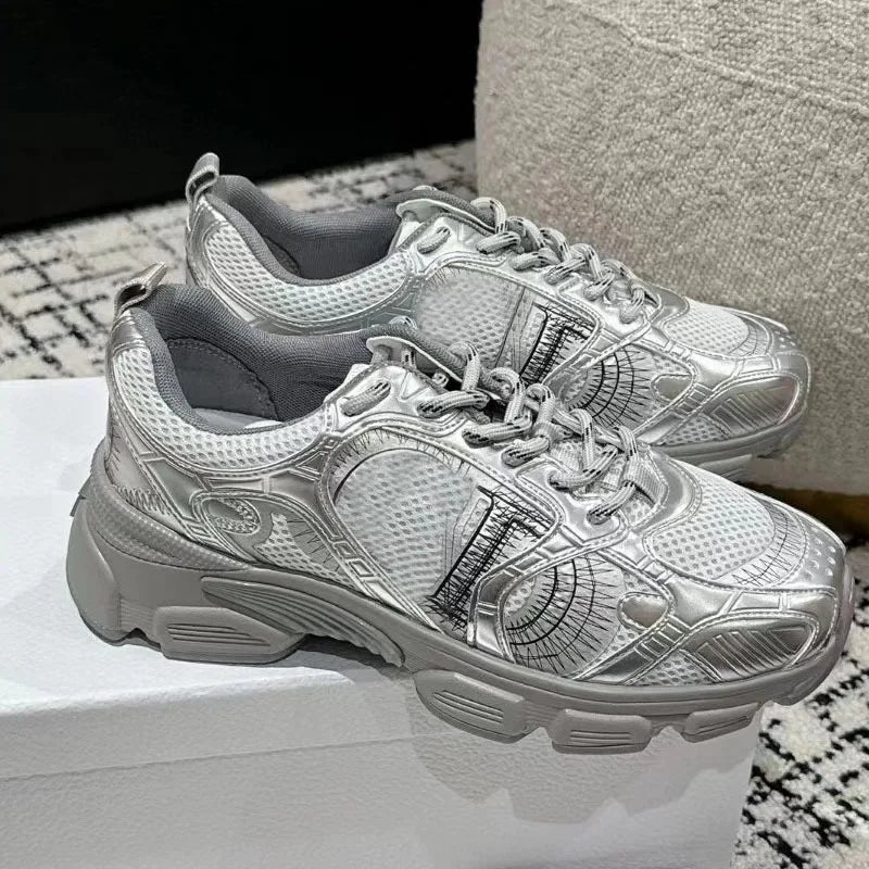 D Home Malla Deportes Pareja Papá Zapatos Heatba Zapatos para correr Bloque de color Suela gruesa Zapatos de mujer Zapatos de hombre con cordones