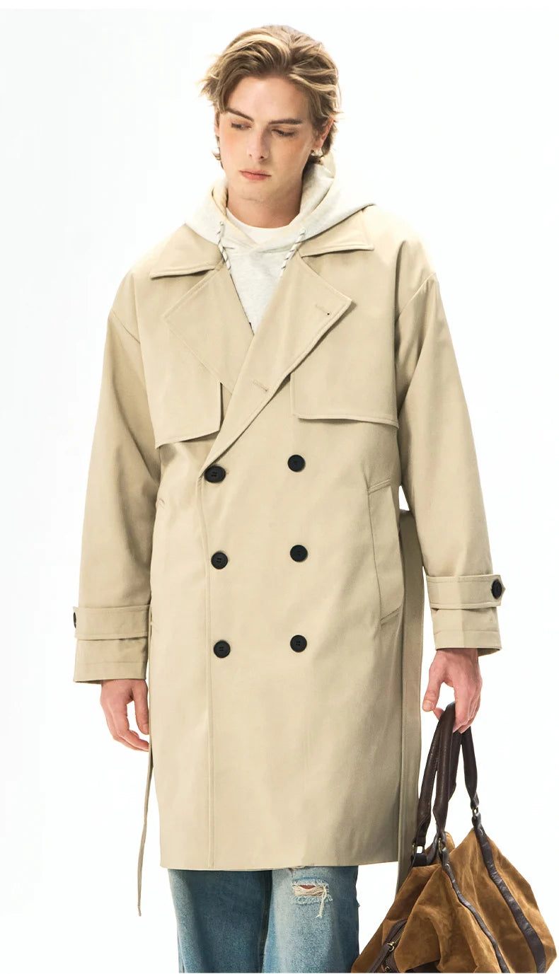 Chaquetas de hombre, abrigos de primavera para hombre, gabardinas, abrigos tipo streetwear, cortavientos, abrigos largos holgados de estilo business casual.