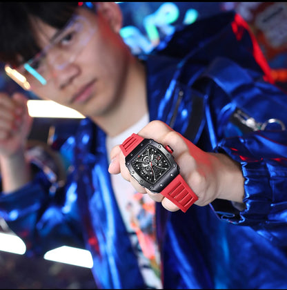 Reloj CURREN 3D para hombre, de cuarzo, de acero inoxidable, resistente al agua, creativo, con correa de silicona, reloj de pulsera