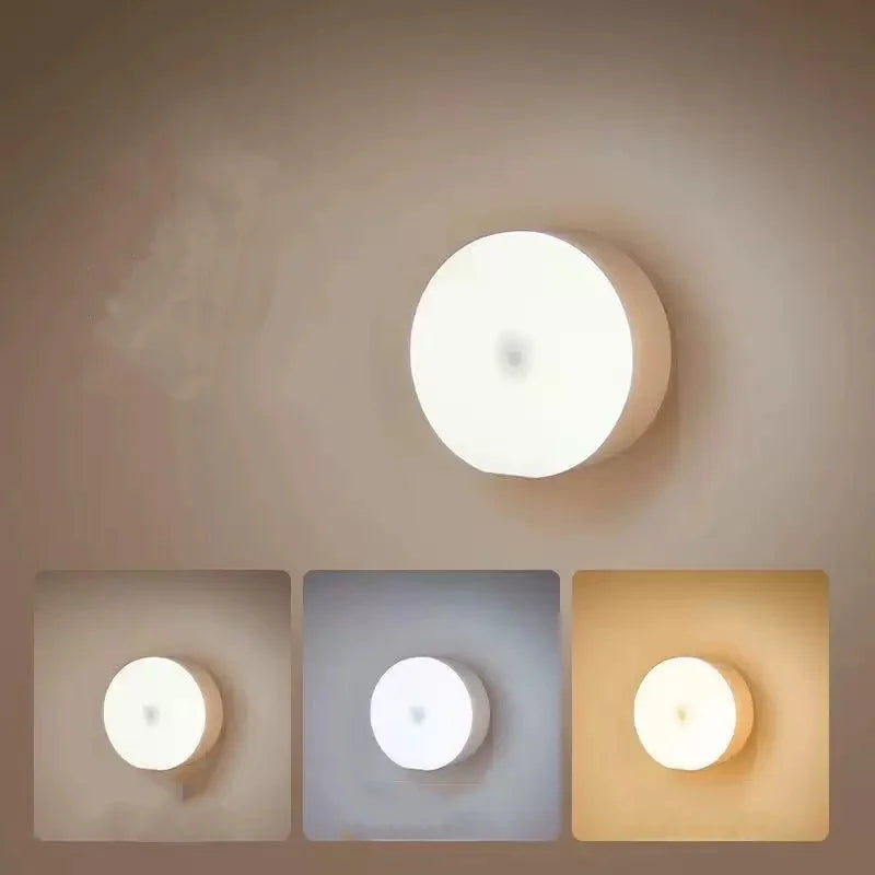 Lámpara de noche LED portátil redonda, recargable por USB, con sensor táctil y sensor de ahorro de energía. Recargable por USB. Ideal para pasillos, habitaciones y dormitorios.