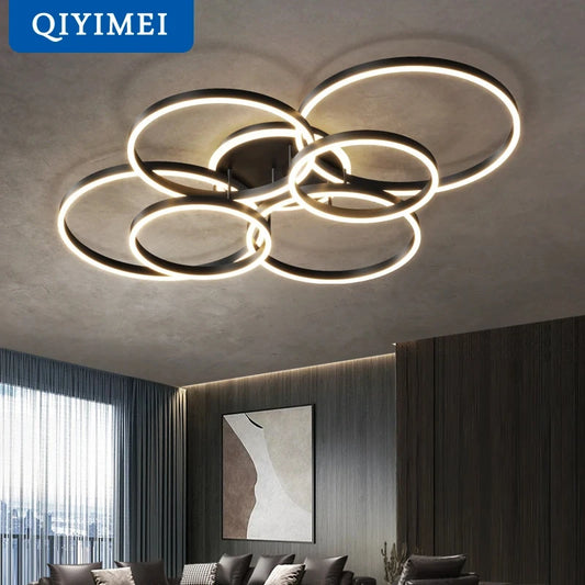Lámparas de araña LED modernas, iluminación interior para sala de estar, estudio, dormitorio, lámparas de anillos redondos, lámparas de araña con lustre para vestíbulo, luminarias